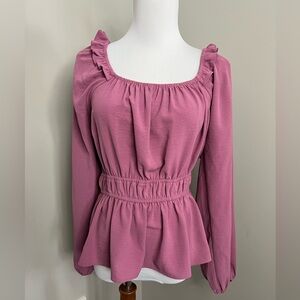 Nine West Mauve Long-Sleeve Peplum Blouse